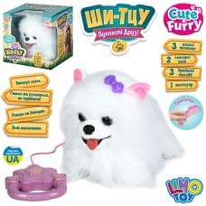 Собака Ши-тцу, д/к(повідець), 28-19-19см, сенсорна, музика-звук(укр), звук(гавкає), 3 пісні, їздить, танцює, повтор, 2 режими, на бат-ці, в кор-ці(разоб), 21-20,5-25см /12/