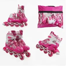 Роликові ковзани, розмір 39-43, PVC колеса, устілка 24-27 см, рожевий, INLINE SKATE, 41082-L