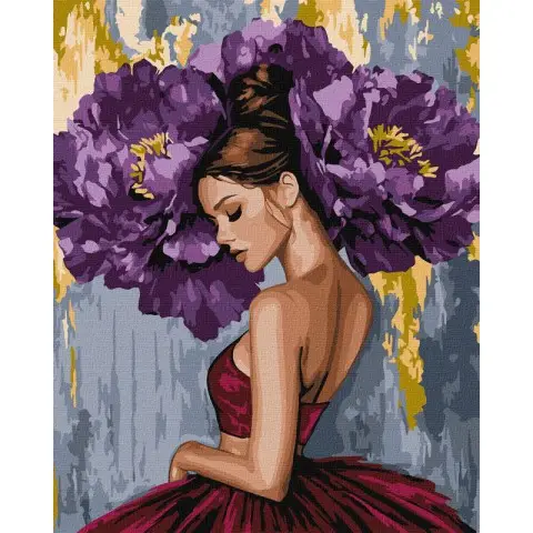 Картина за номерами Балерина з пурпурними півоніями металік Ideyka 40×50 см КНО8658