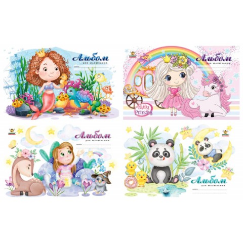 Альбом для малювання А4, 8 аркушів, 100 г/м², на скобі, захисний лак, дизайн 22116-22119