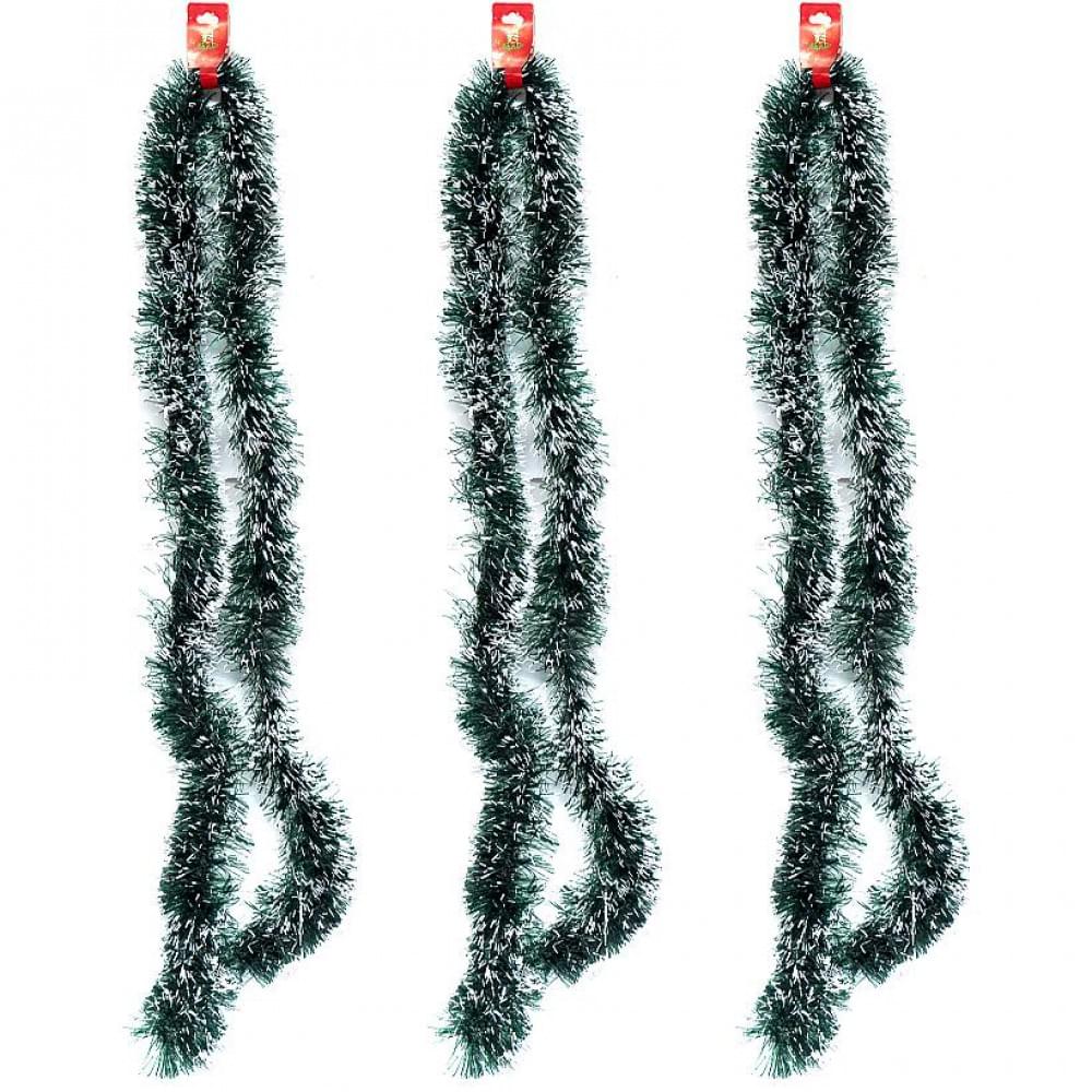 Дощик новорічний зелений з білими кінчиками 2м, діаметр 11см, набір з 10-ти штук 6279-8W(116179)