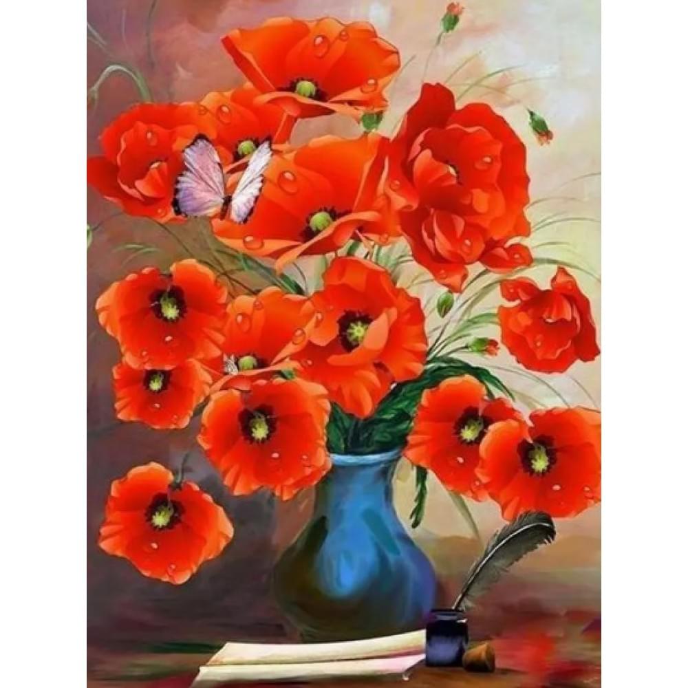 Алмазна мозаїка за номерами 40*50 "Маки" карт уп. (полотно на рамі)