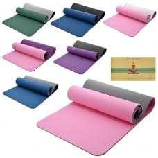 Йогамат TPE, розмір 183-61см, товщина 0,8см, двокольоровий, мікс кольорів, у п/е 61-12,5-12,5см /12/