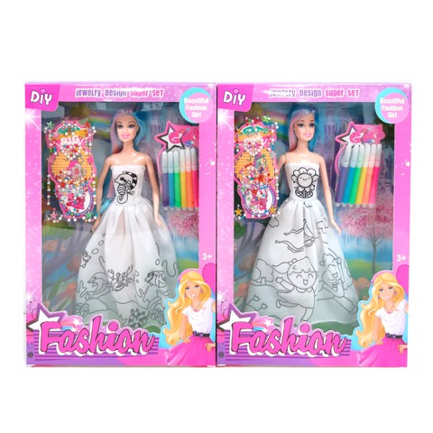 Лялька 29 см плаття-розмальовка фломастери стрази-наліпки (в асортименті) 1839-3