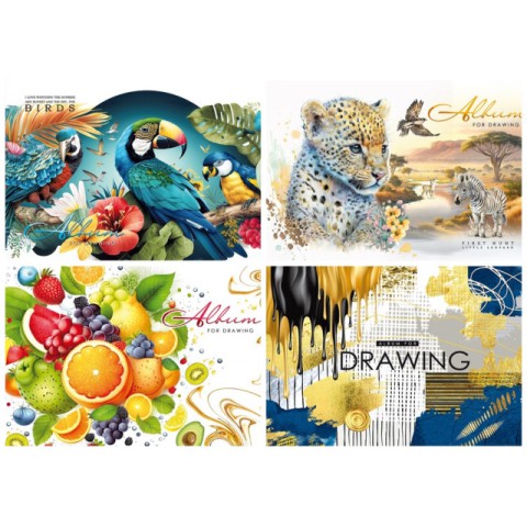 Альбом для малювання А4, 30 аркушів, 100 г/м², на скобі, дизайн 23049-23052