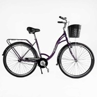 Велосипед міський Corso Fortuna темно-фіолетовий FR-28077 28" + кошик, одношвидкісний