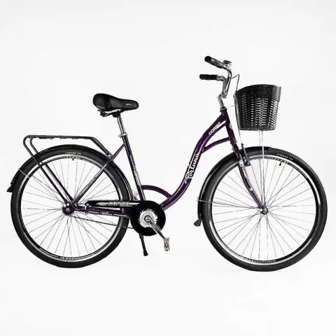 Велосипед міський Corso Fortuna темно-фіолетовий FR-28077 28" + кошик, одношвидкісний