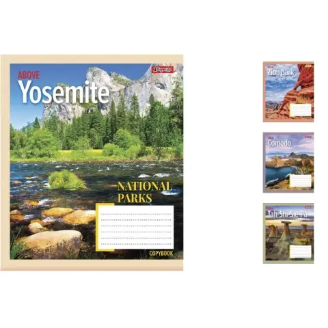 Зошити учнівські 60 аркушів клітинка. 1В National parks, зошит дя записів 10 шт. в упаковці