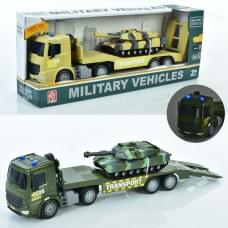 Трейлер 2 кольори, військовий, танк, звук, підсвічування, інерція, на батарейках, в кор. /24-2/