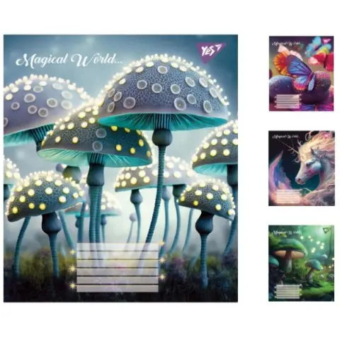Зошити учнівські 18 аркушів клітинка. YES Magical world, 25 шт. в упаковці