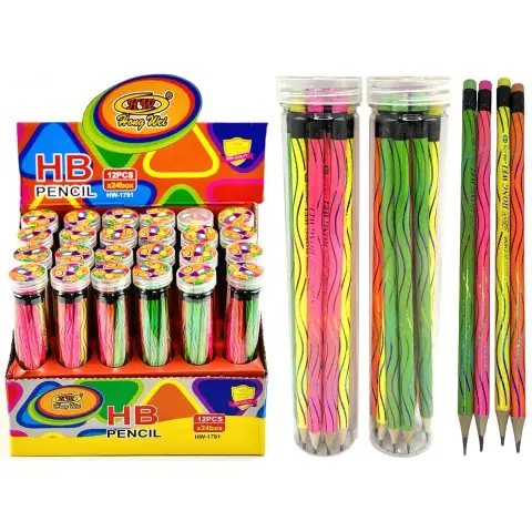 Олівець чорнографітний Неон, HB, трикутний корпус, з гумкою, 12 шт., HW-1678