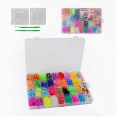 Набір резиночок для плетіння, 32 кольори, пластикова фурнітура, гачок, намистинки, букви, підвіски, бокс-органайзер C74661