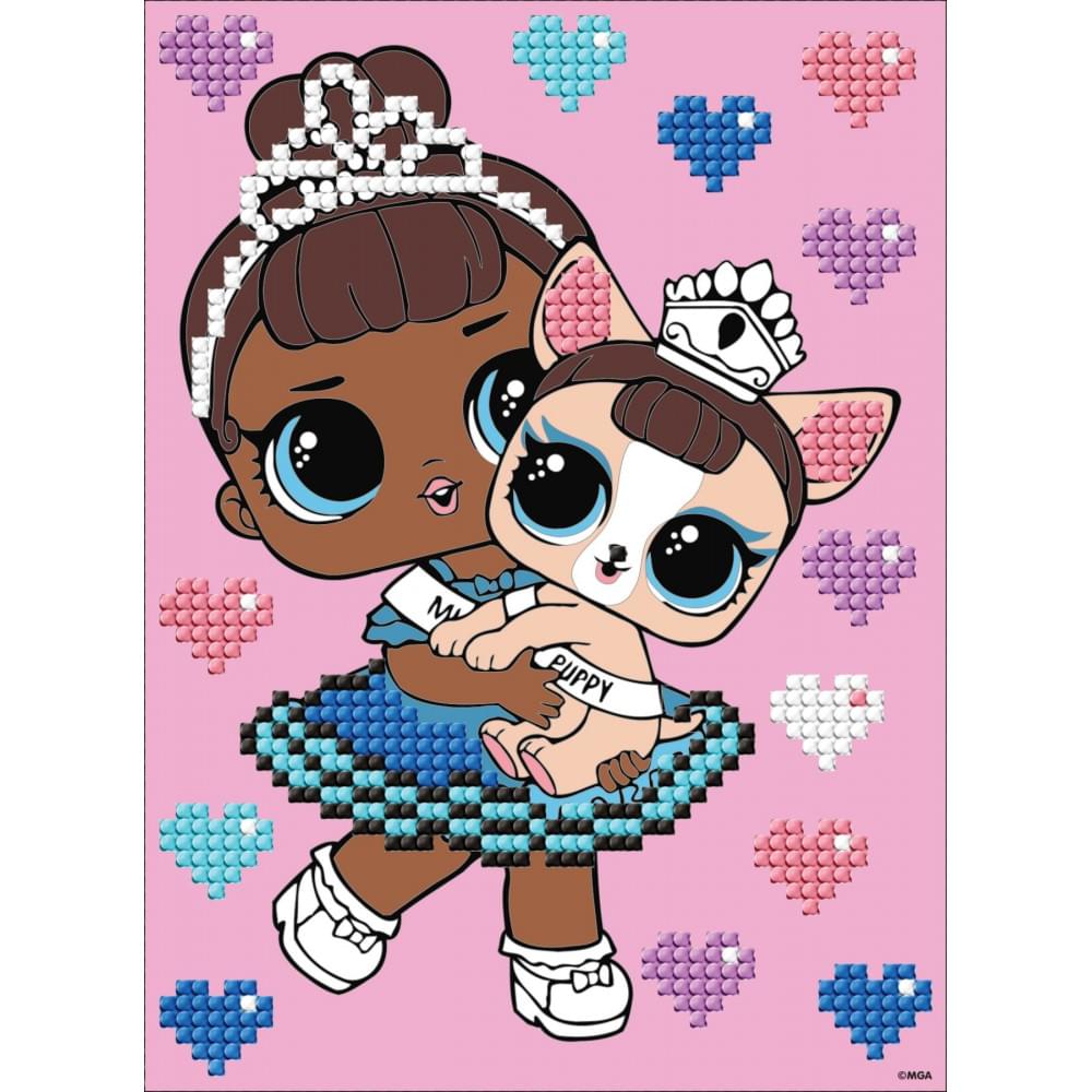 Набір з алмазною мозаїкою (вибірковою) "L.O.L. Surprise! Miss Baby With Miss Puppy" 15x20см