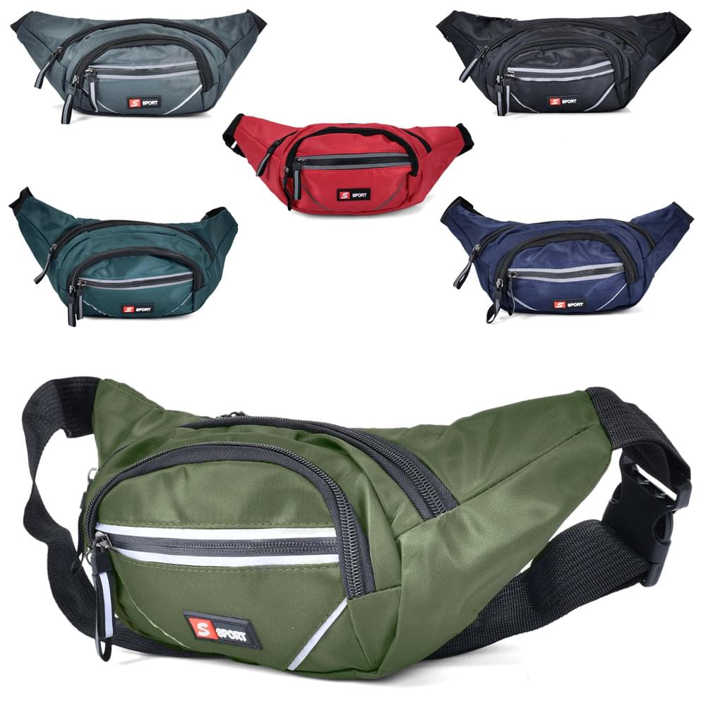 Сумка бананка, 33-15-4,5см, 4 відділення, застібка-блискавка, 6 кольорів, у п/е 23-16-2см /30/