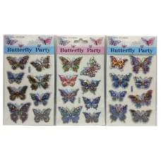 Наклейка об'ємна дута "Метелики голографічнi" 24*12см 12в. (100*12), ціна за 4 шт. //