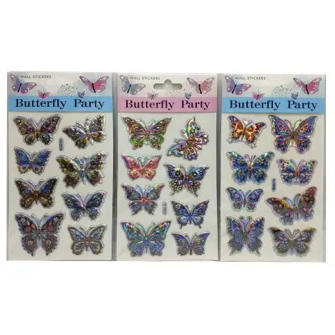 Наліпка об’ємна дута Метелики голографічні 24×12 см (в асортименті) ST-4505