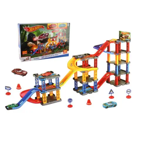 Трек 69 елементів довжина 102 см 3 металопластикові машинки 3 парковки дорожні знаки T876-5