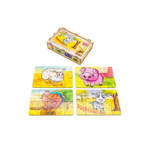 Дерев’яний дитячий пазл 4в1 "Свійські тварини" Puz-75595, 80 елементів