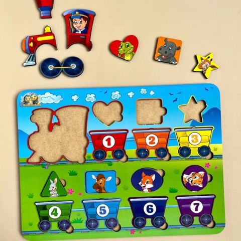 Дерев'яний пазл-вкладиш "Геометричні фігури" Ubumblebees (ПСД048) PSD048 сортер-паровоз