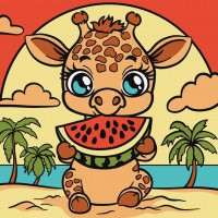 Картина за номерами "Жираф і кавун" ©art_selena_ua KHO1241, 25х25 см