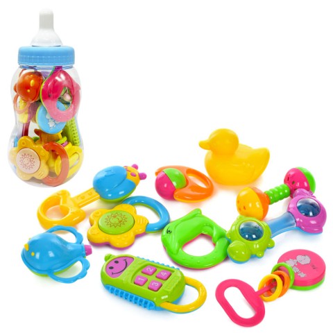 Дитячий набір брязкалець "Пляшечка" 3838A-34, 23 см, 10 штук