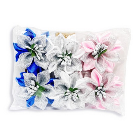 Набір резинок для волосся 0108-344, 6 штук, з бантом-квіткою