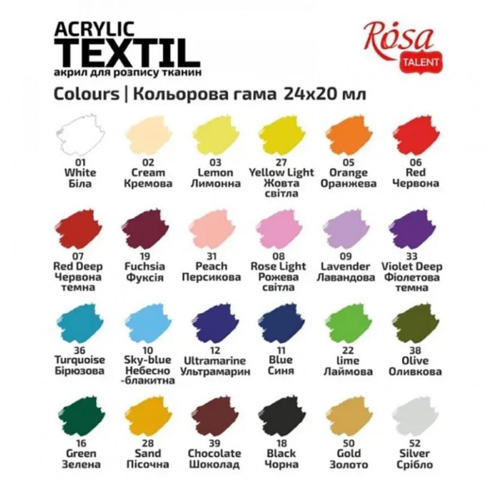 Набір акрилової фарби для розпису тканин 13420217, 24 баночки