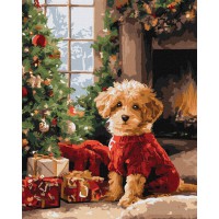 Картина за номерами "Пудель біля ялинки" KHO6832, 40х50 см