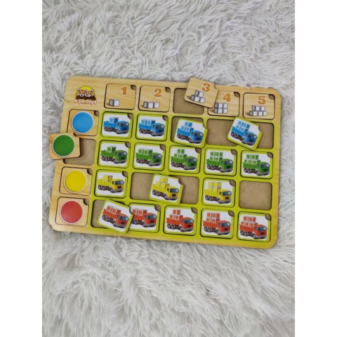 Дерев'яний пазл-сортер "Вантажівки" Ubumblebees (ПСФ102) PSF102 колір та рахунок