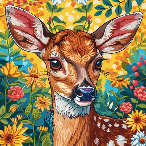 Алмазна мозаїка "Оленя в квітах" BH034 неповна викладка 25х25 см