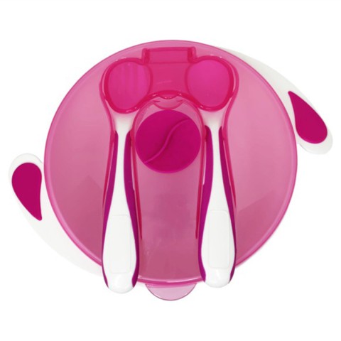 Тарілка на присосці з ложкою та виделкою MGZ-0109(Crimson) 350 мл