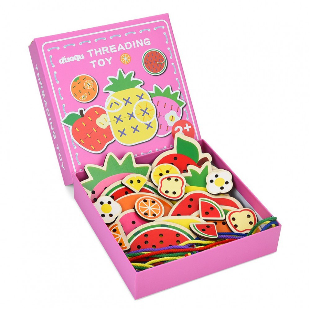 Дитяча дерев'яна іграшка-шнурівка "Фрукти" MD 1985 (Pink)