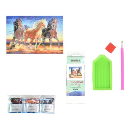 Алмазна мозаїка без підрамника "Три граціозних коня" YAB24667, 10х15 см