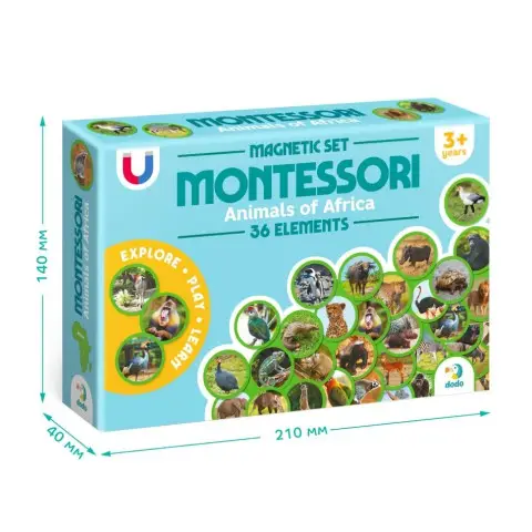 Дитячий магнітний набір Монтесорі "Тварини на континентах: Африка" DoDo Toys 200284, 36 елементів