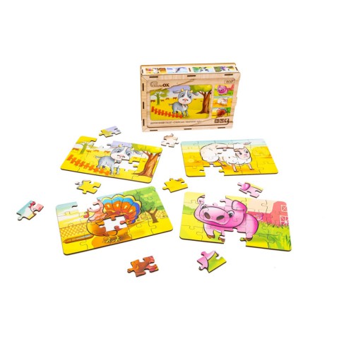 Дерев’яний дитячий пазл 4в1 "Свійські тварини" Puz-75595, 80 елементів