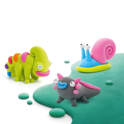 Набір самозатвердіючого пластиліну Екзотичні тварини Хамелеон, аксолотль, гастропод ЛІПАКА 60049-UA01