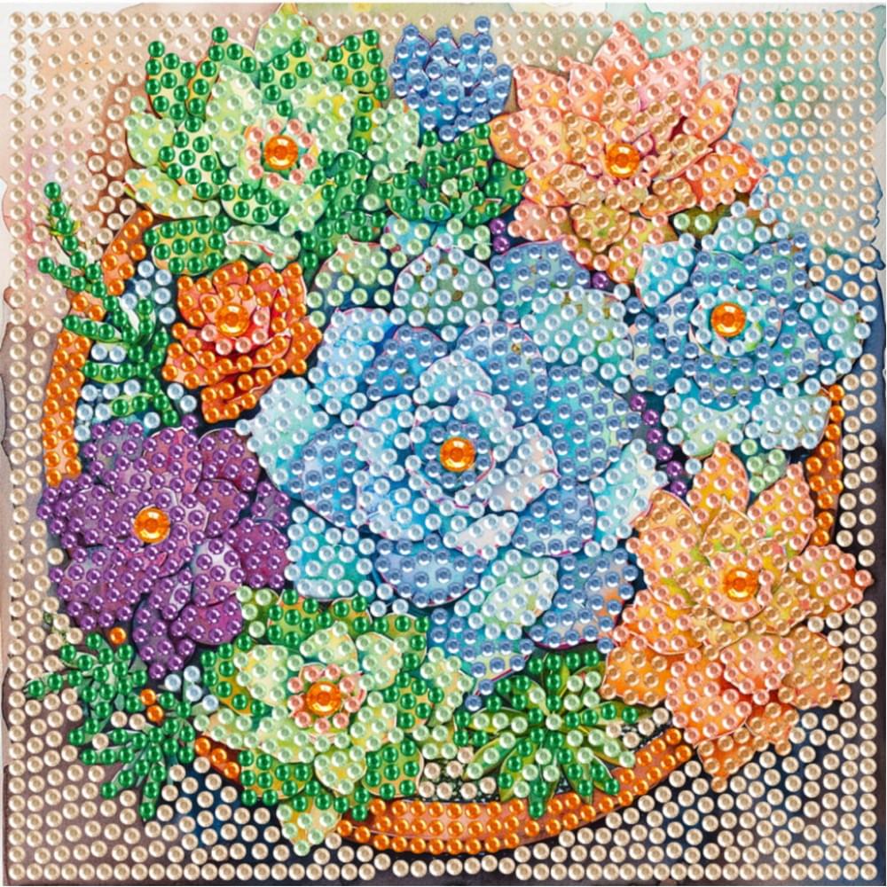 Алмазна мозаїка "Квіти" DM5004 з мольбертом 15х15 см