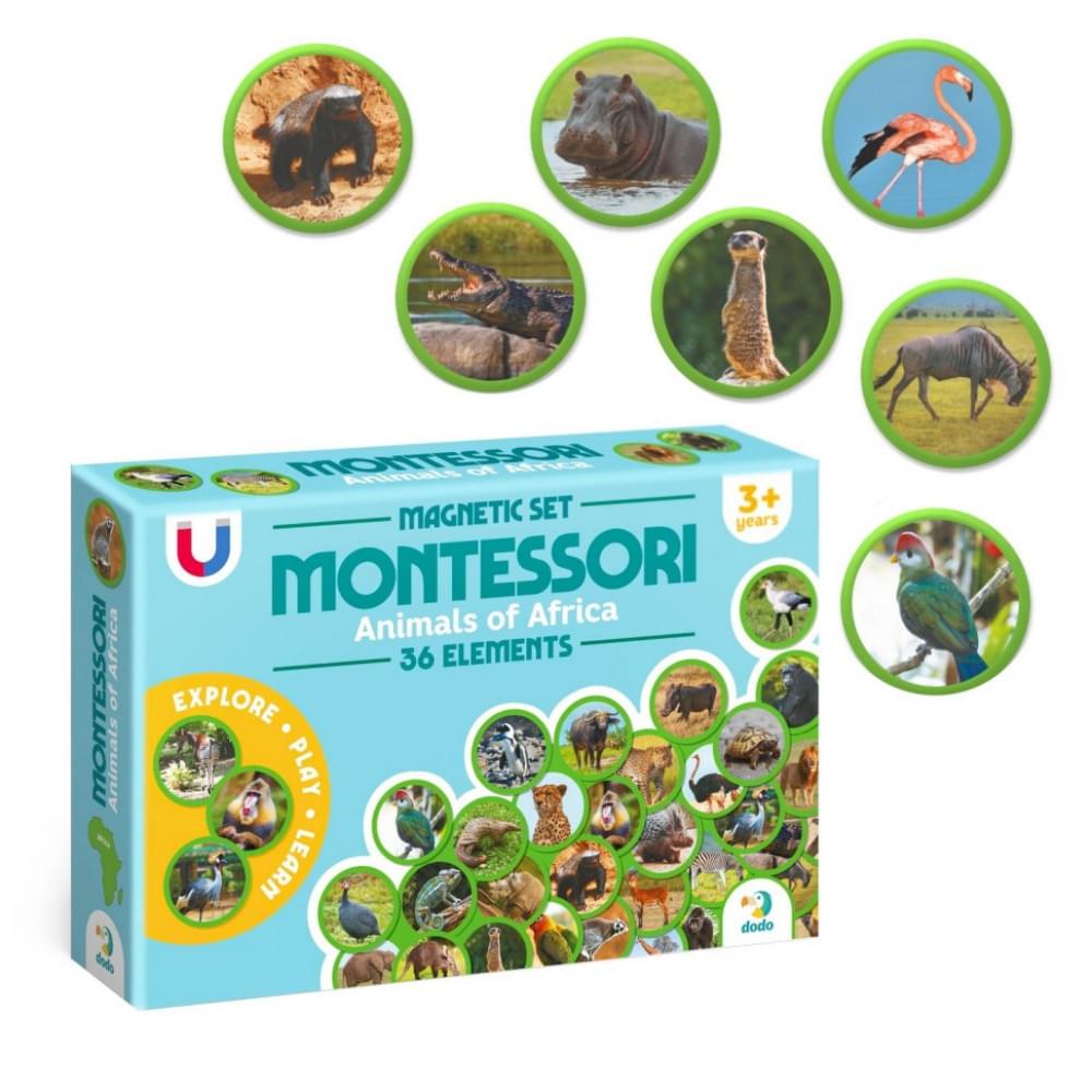 Дитячий магнітний набір Монтесорі "Тварини на континентах: Африка" DoDo Toys 200284, 36 елементів