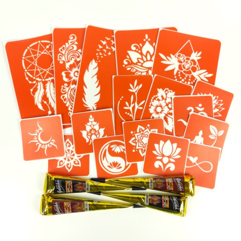 Набір хни з трафаретами для біо-тату №6 henna-set-06