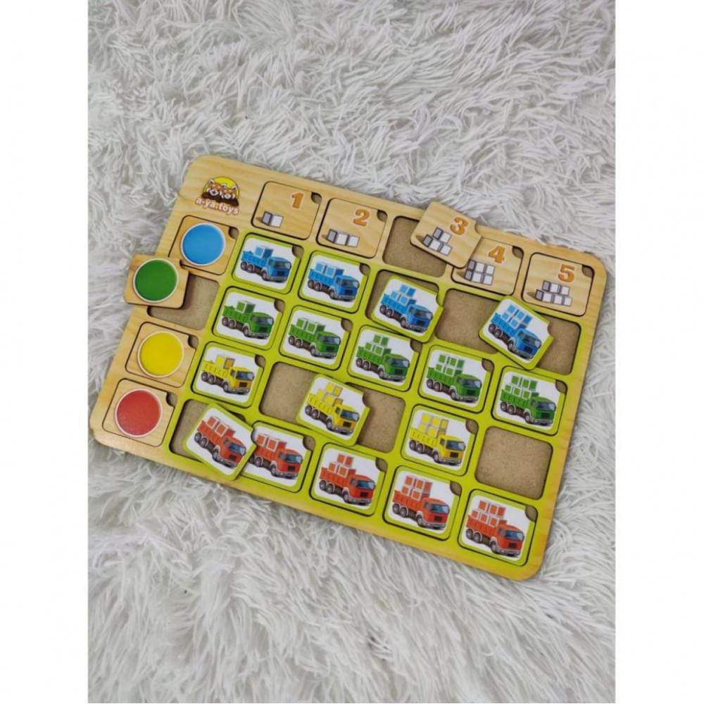 Дерев'яний пазл-сортер "Вантажівки" Ubumblebees (ПСФ102) PSF102 колір та рахунок