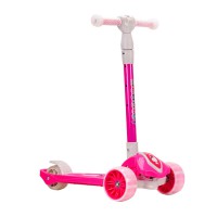 Самокат дитячий 3-х колісний HS2014 (RL7T) складаний, колеса, що світяться, PU Рожевий