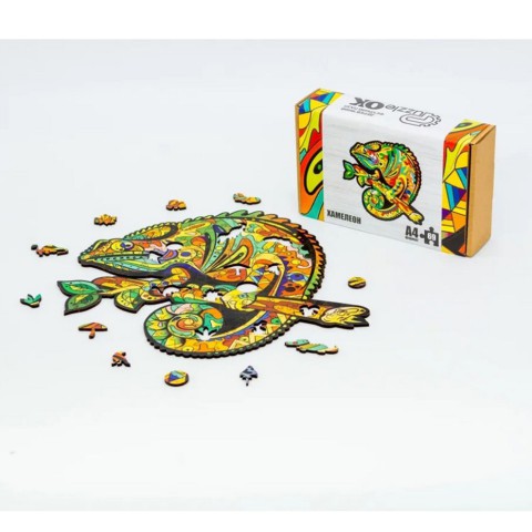 Фігурний дерев'яний пазл A4 Хамелеон PuzA4-01746, 69 деталей