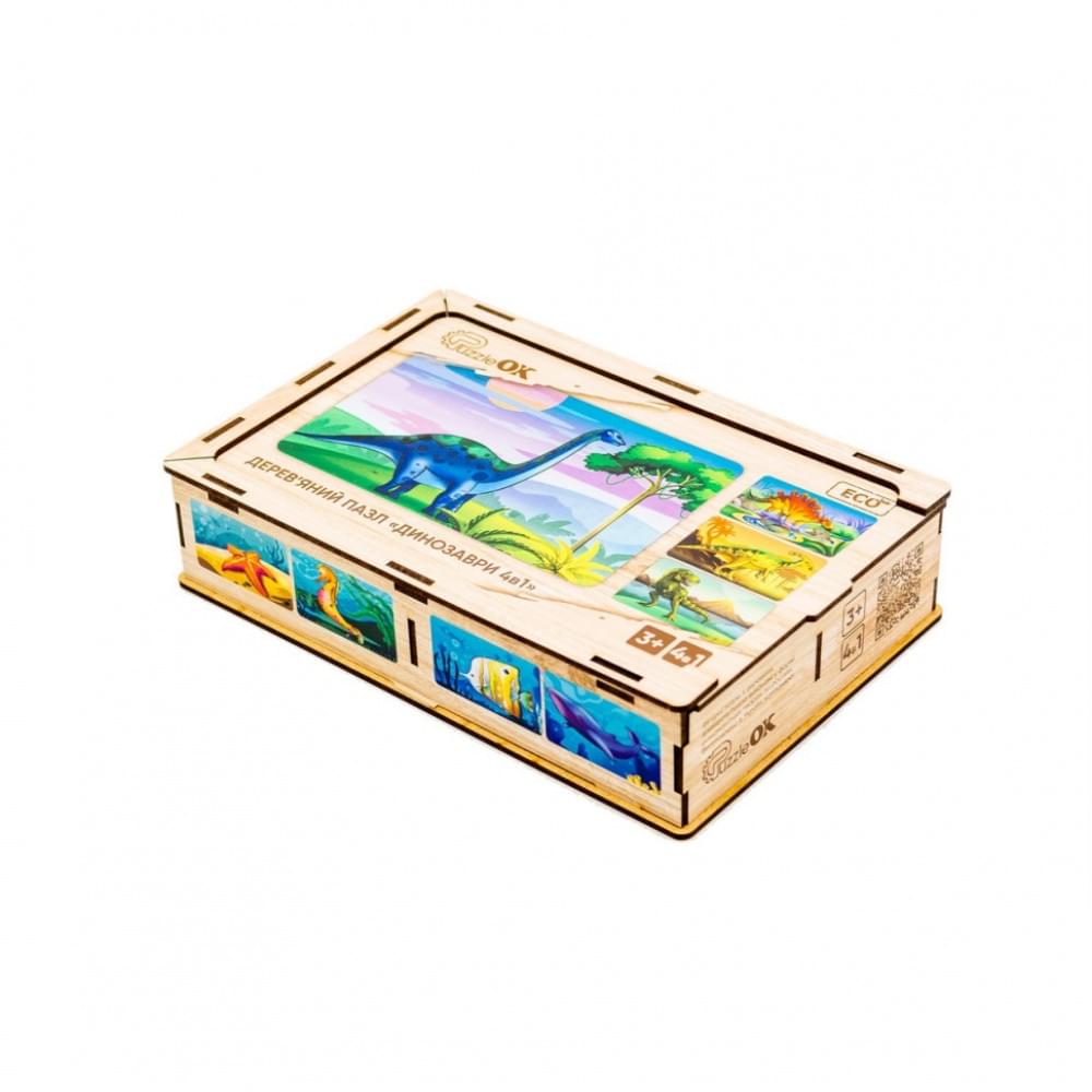 Дерев’яний дитячий пазл 4в1 "Динозаври" Puz-74598, 80 елементів