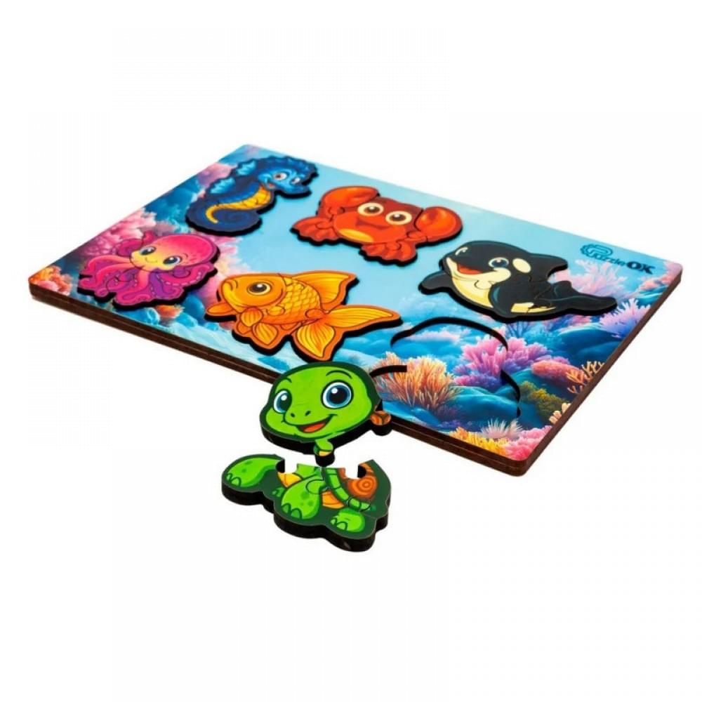 Дерев'яний пазл-вкладиш "Розумний світ: Морські друзі" Puz-88748 А5, 18 елементів