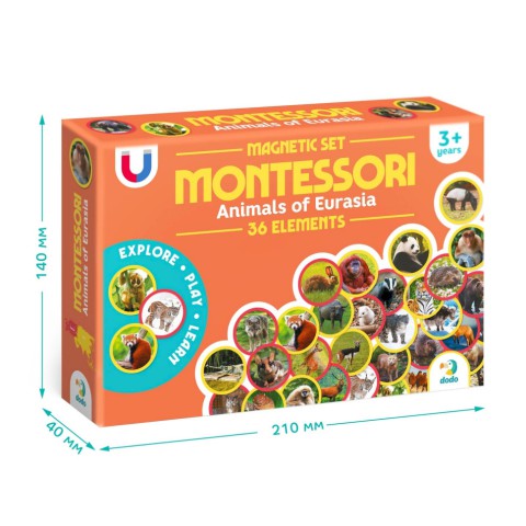 Дитячий магнітний набір Монтесорі "Тварини на континентах: Євразія" DoDo Toys 200285, 36 елементів