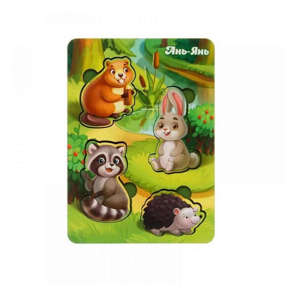 Дерев'яний пазл-вкладиш "Лісові тварини-1" Ubumblebees (ПСФ057) PSF057 фон із підказкою