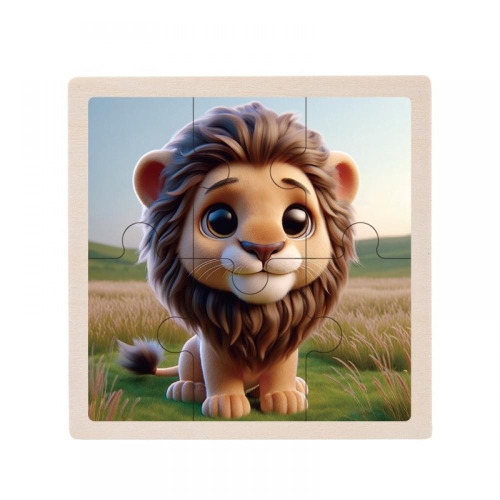 Дитячий дерев'яний пазл-вкладиш "Левеня" MD 1509-21, 6 елементів 9,8 х 9,8 х 0,4 см