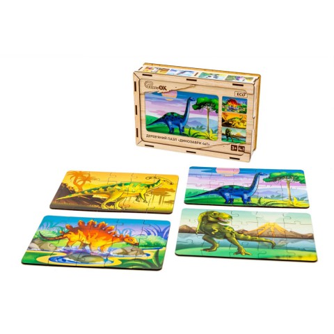 Дерев’яний дитячий пазл 4в1 "Динозаври" Puz-74598, 80 елементів