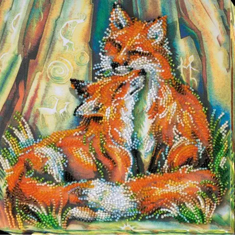 Набір-міді для вишивання бісером "Лисички" AMB-016 на натуральному полотні