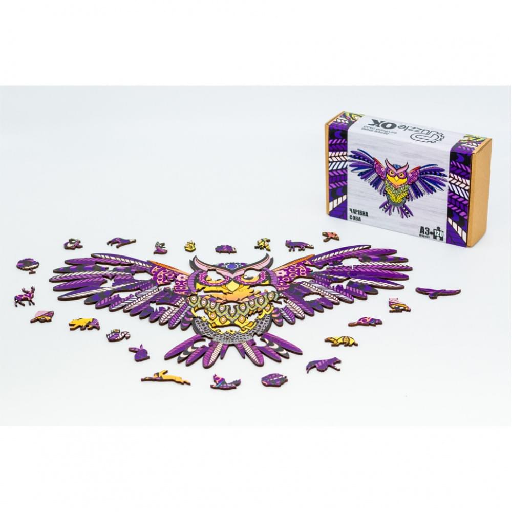 Фігурний дерев'яний пазл A3 "Чарівна сова" PuzA3-00723, 120 елементів